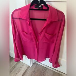 Hot Pink Sheer Buttondown